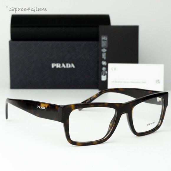 Prada Men Eyeglasses Havana Demo Rectangle Unisex PR15YV 2AU1O1 BRAND NEW - Picture 3 of 8